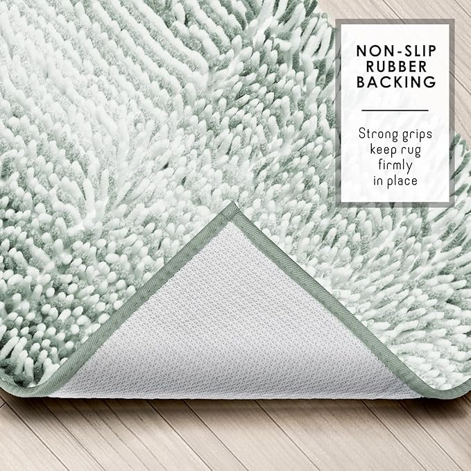 Hearth & Harbor Bathroom Rugs, Chenille Bath Mat - Machine Washable Bath Mats for Bathroom Non-Slip Backing Rubber, Quick Dry Bathroom Mat, 17 x 24 - Ombre Green