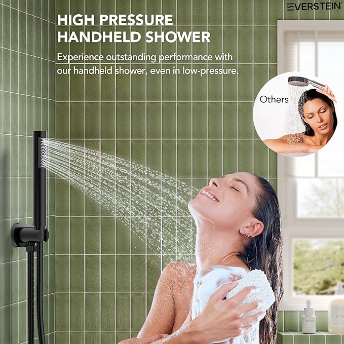 10" High-Pressure Rainfall Shower System with Handheld Spray, Wall Mount Bathroom Shower Faucet Set with Tub Spout (Matte Black)
