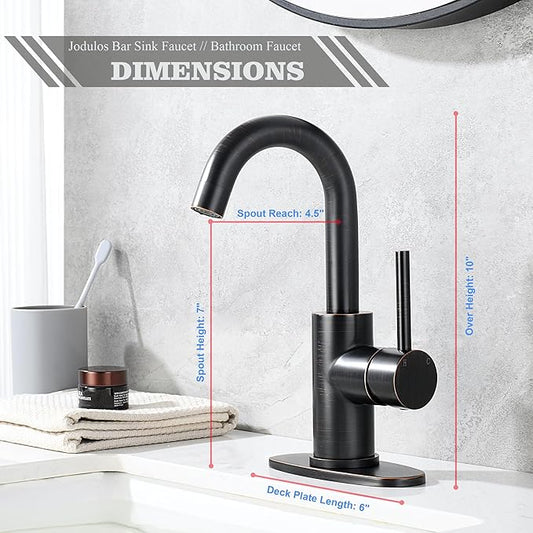 Wet Bar Sink Faucet, Lead-Free Single Handle Prep Sink Faucet, Stainless Steel Single Hole Bathroom Vanity Faucet, Oil Rubbed Bronze JU1100-ORB