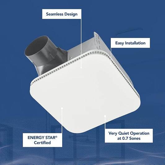 Broan-NuTone Bathroom Exhaust Fan – Easy Retrofit Without Attic Access, Ultra-Quiet 0.7 Sones, 80 CFM, ENERGY STAR Certified, Moisture & Odor Control with Easy-Clean Grille