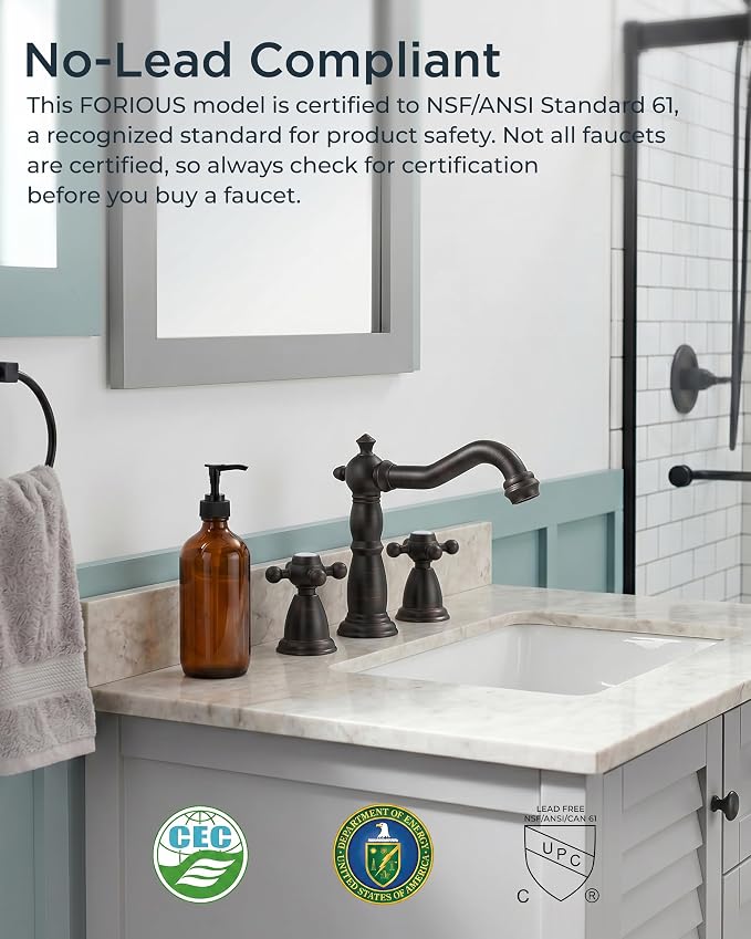 FORIOUS Bathroom Faucet 3 Hole Vintage 8" Widespread Sink Oil Rubbed Bronze | 6-12 inch 3-hole Install, 2 Cross Handle Antique Bathroom Sink Faucet for Vanity RV Farmhouse with Drain and Supply Lines