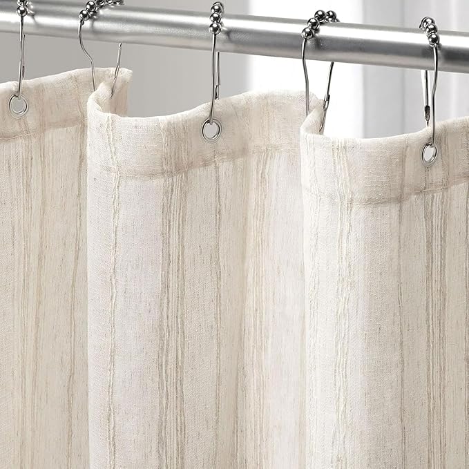 Linen Shower Curtain Cream, Sheer Fabric Boho Farmhouse Shower Curtains for Bathroom Cotton Natural Cloth Liner Set 72" W x 72" L