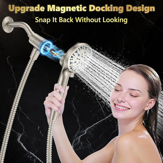 High Pressure Filtered Shower Head with Handheld, Upgrade Magnetic 10-Mode Handheld Showerhead Built-in Power Wash for Bathroom Cleaning, Detachable Shower Head with 71" Shower hose
