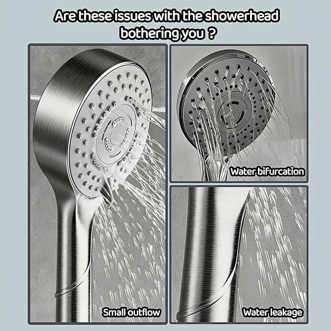 High Pressure Shower Head with 45 Self-Cleaning Nozzles, 360° Brass Ball Joint, Anti-Clogging & Leakproof, Powerful Jet for Low Water Pressure, SPA Rainfall Experience