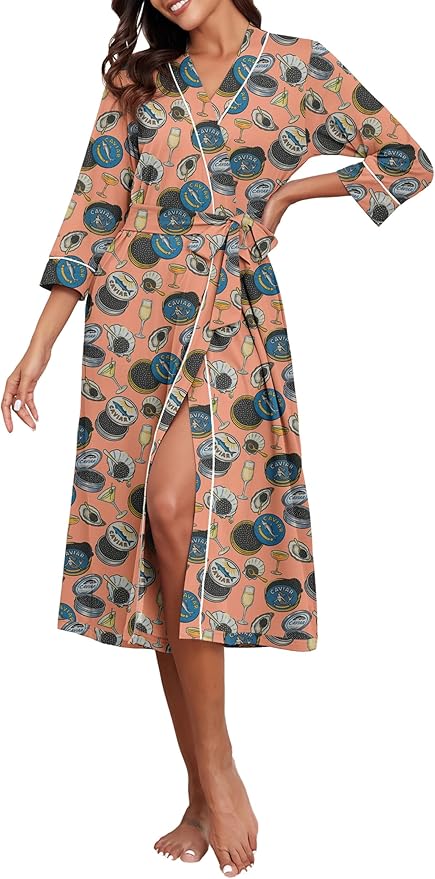 PrinStory Womens Robe Long Knit Bathrobe Lightweight Soft Robes Ladies Bath Robe