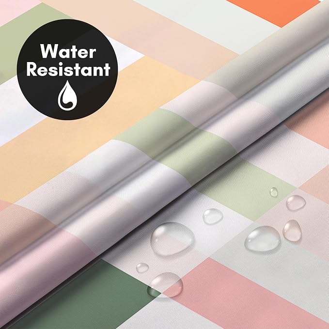 Americanflat 72x75 Hookless Shower Curtain - Water-Resistant Modern Stripe Shower Curtain with Sheer Panel, Snap-In Liner, and Grommets - 100% Polyester - Pink, Sage Green, Terracotta, Peach and White