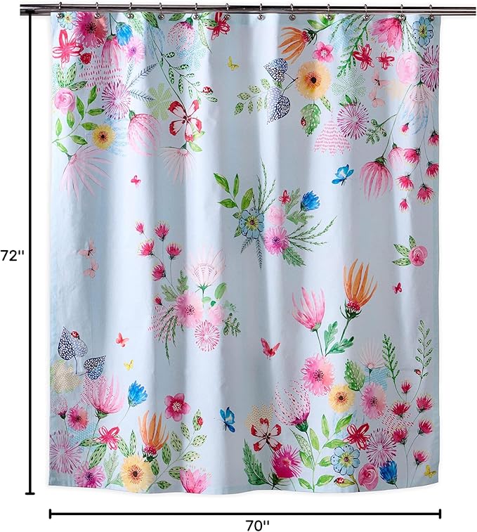 Maison d' Hermine Shower Curtain 100% Cotton One Panel 70"x72" Washable Fabric Shower Curtains for Bathroom, Easy Hanging with 12 Button Holes - Home Hotel Easter Gifts (Jardin D'Ete - Mint)