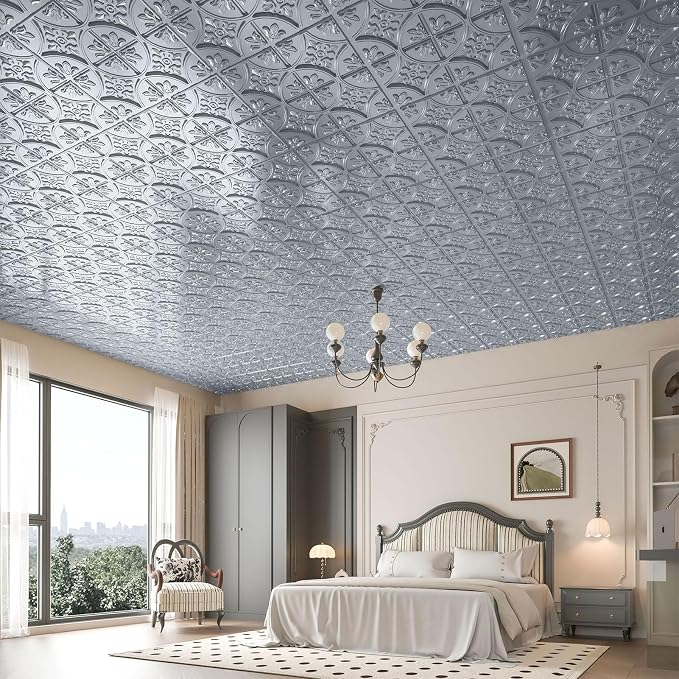 Art3d Drop Ceiling Tiles 2x2, Glue-up Ceiling Panel, Fancy Classic Style in Gray