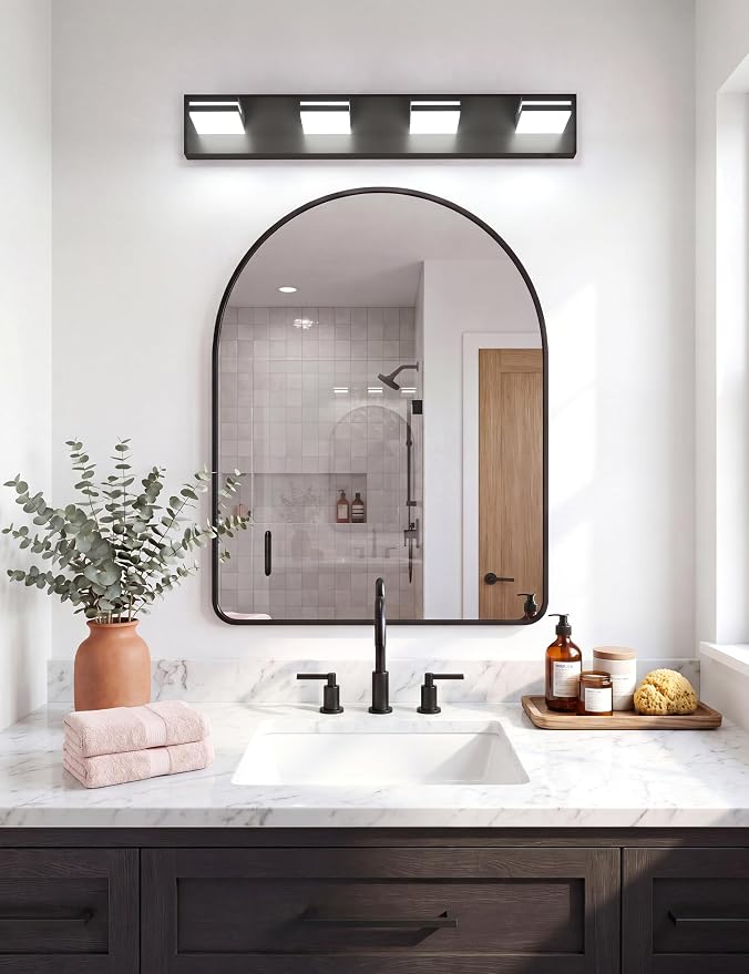 VOLISUN Modern 30-Inch 4-Light Black LED Bathroom Vanity Light Fixtures Over Mirror, 5CCT Dimmable, ETL Certificated