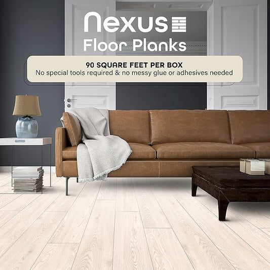 Vinyl Peel and Stick Floor Tile, Self-Adhesive Wood Plank, 60-Pack (90 Square Feet) - 6 Inch Width, 36 Inch Length, 1.2mm - White Oak - Easy DIY Nexus Planks for Any Room by Achim Home Decor