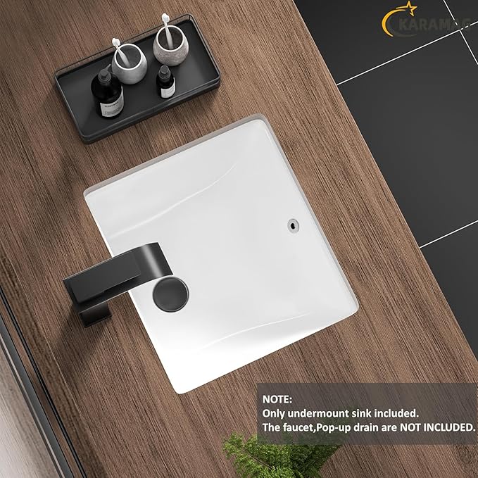 14 Inch Small Undermount Bathroom Sink Rectangle Undermount Sink White Ceramic Under Counter Bathroom Sinks with Overflow (14.4"x12.7")