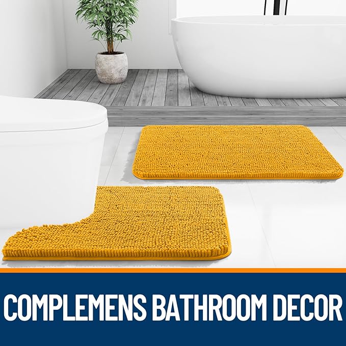 OLANLY Small Bathroom Rugs 24x16, Extra Soft Absorbent Chenille Bath Rugs | Golden Yellow, Quick-Drying Rubber Backing, Washable Bath Mat for Bathroom Floor, Tub and Shower, Home Decor Accessories
