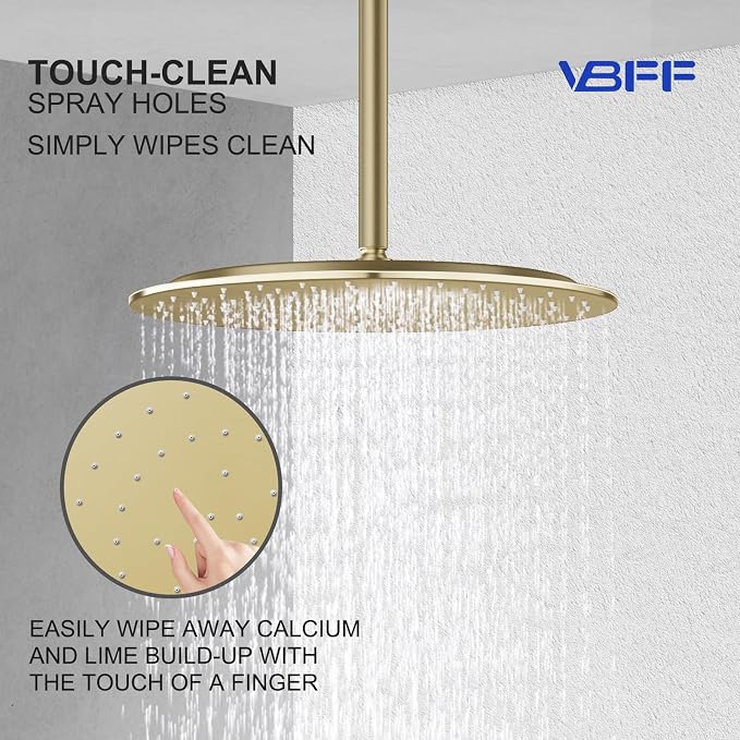 VBFF-Shower Head,rain shower head, 16 inch- Round Shower Head, 1.8 GPM Flow Rate, rainfall showerhead,VBFF14 (Brushed Gold)
