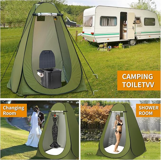 Portable Toilet Kit, Larger Size Portable Camping Toilet with Pop-Up Privacy Enlarged Tent and Poo Gel Toilet Bags, Width of 4.93 Feet Tent Washable Outdoor Showers Changing Rooms