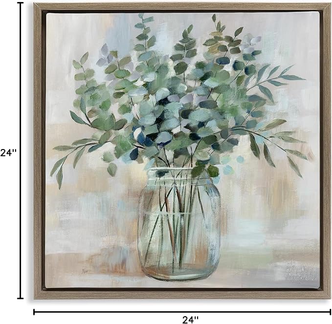 Soothing Eucalyptus Herb Arrangement, 24 x 24 Inch Canvas in Floater Frame | Stupell Industries · By Nan · Ready to hang · Perfect for farmhouse or rustic rooms · Made in USA