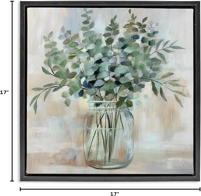 'Soothing Eucalyptus Herb Arrangement'| Floating Frame Canvas Art | Stupell Industries | Black, 18 x 18 Inches, Easy to Hang and Sturdy, Made in USA, by Nan