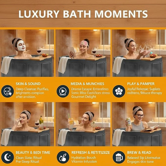 Portable Bathtub for Adult, Foldable Soaking Bathtub for Hot SPA&Ice Bath, Foldable Small Bathtub collapsible bathtub for Bathing, 6-layer Insulated portable tub,Space-Saving (black, 25.9X31.5 IN)