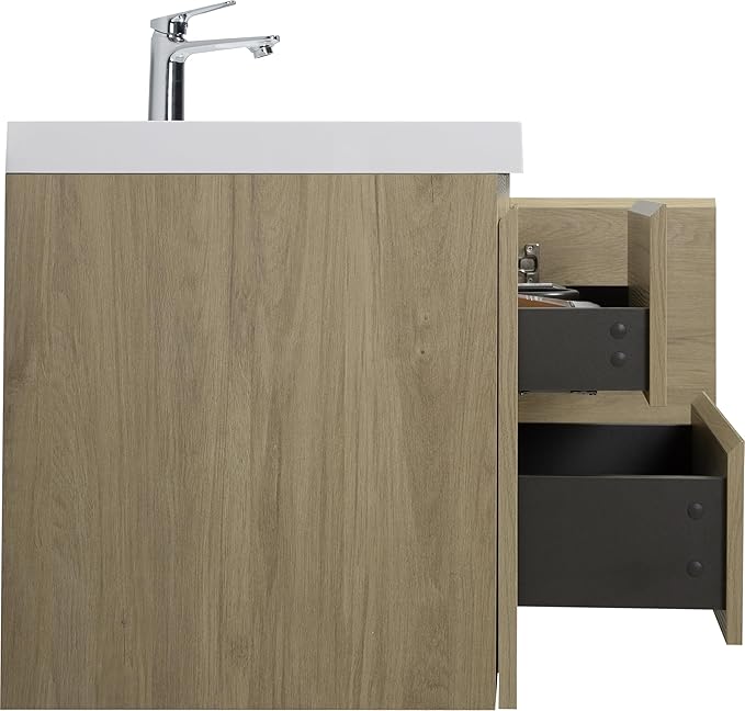 48 Inch Floating Bathroom Vanity with Single Sink, Modern Wall-Mounted Bathroom Vanity Storage Cabinet Organizer with 2 Soft Closing Doors and 2 Drawers (Natural Oak)
