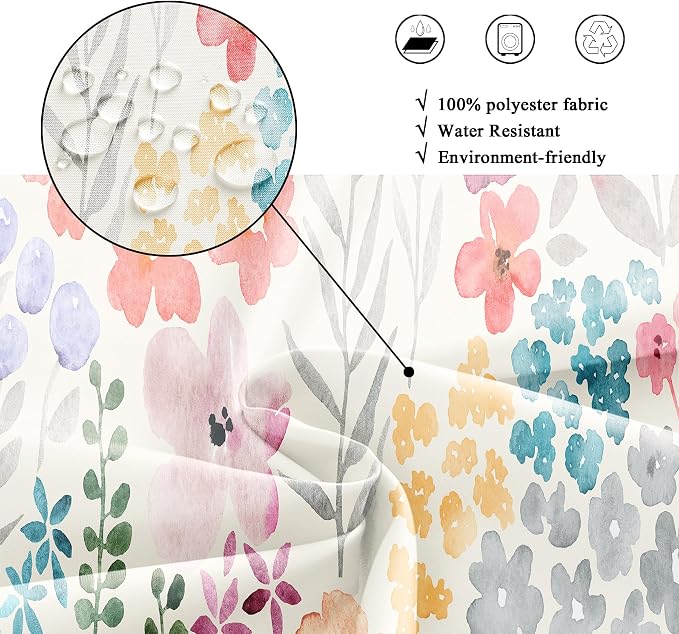 Small Stall Narrow Floral Watercolor Cute Girly Bathroom Shower Curtain Set | 48"W x 72"H Plants Boho; waterproof HD print, quick-dry fabric with 12 hooks for easy hanging.