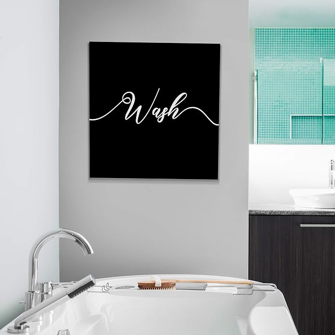 Renditions Gallery Black Wash Sign Bathroom Décor Gallery Wrapped Canvas Wall Art, 12x12,