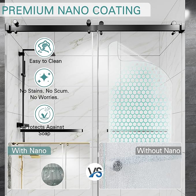 55-60" W x 72" H Frameless Double Sliding Shower Door for Walk-in Shower,5/16" (8mm) SGCC Certified Clear Tempered Safety Glass,Easy-Clean Coating,Quiet Heavy-Duty Roller System,Matte Black
