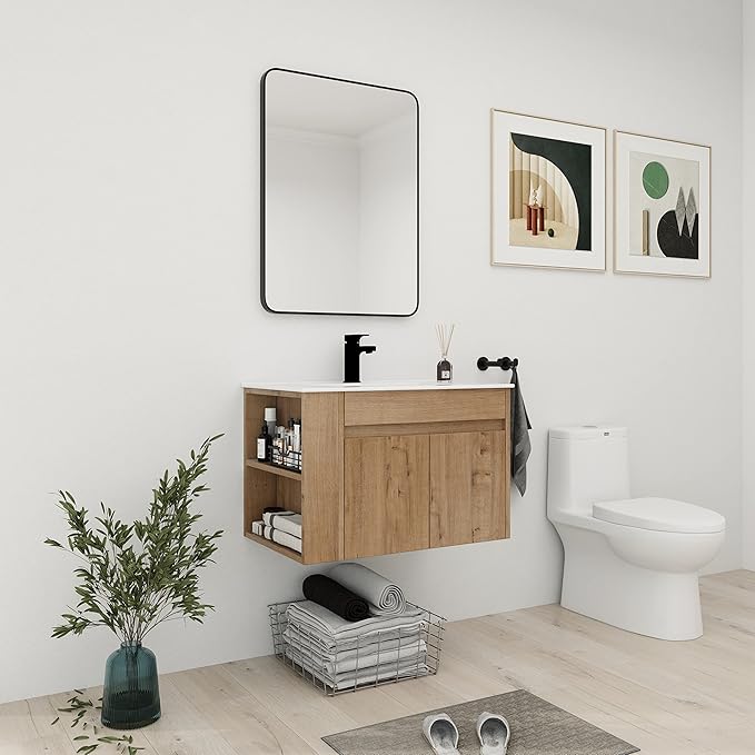 Bathroom Vanity with Sink 30 Inch, Modern Bathroom Vanities Set, Single Bathroom Vanity Set with Top Basin and Storage Cabinet, Soft Close Door(IMO, 30 * 18)