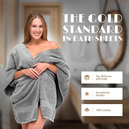 Luxury Soft Bath Sheet Towels Set - 650 GSM Cotton Luxury Bath Towels Extra Large 35x70 | Highly Absorbent and Quick Dry | Hotel Quality Extra Large Bath Towels Oversized, Light Gray, 2 Pack