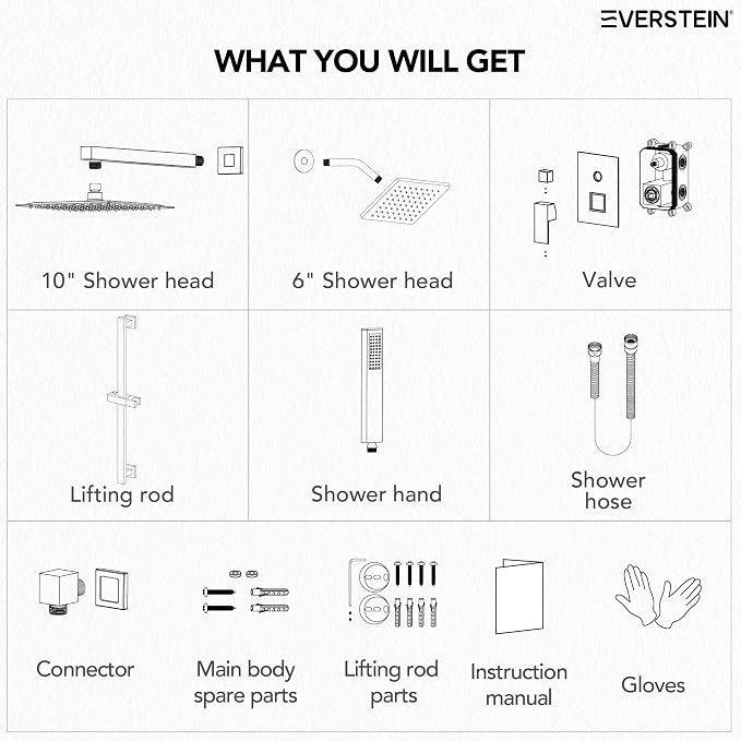 10" High-Pressure Rainfall Shower Faucet with Handheld Spray, Wall Mount Dual Shower Head System with Slide Bar (Matte Black)