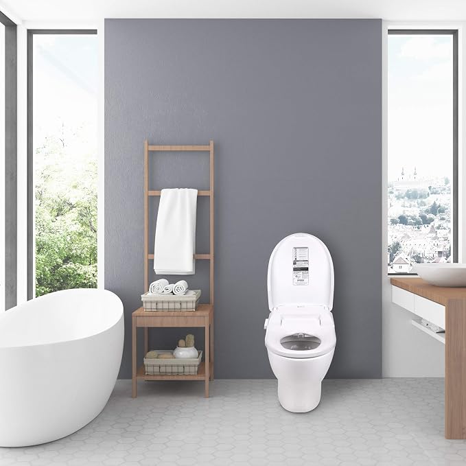 Lotus Bidet ATS-500 Remote Elongated | Wireless Remote Control, Heated Toilet Seat with Adjustable Warm Water Wash, Stainless Steel Nozzle, Warm Air Dryer, Eco Mode, Easy DIY Installation