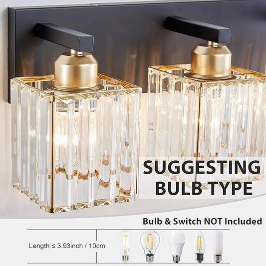 Bathroom Vanity Light Fixtures Over Mirror - Makeup Lighting Black Gold - for Modern Wall, Bath, Desk, Farmhouse, Hallway 3 Crystal Lights