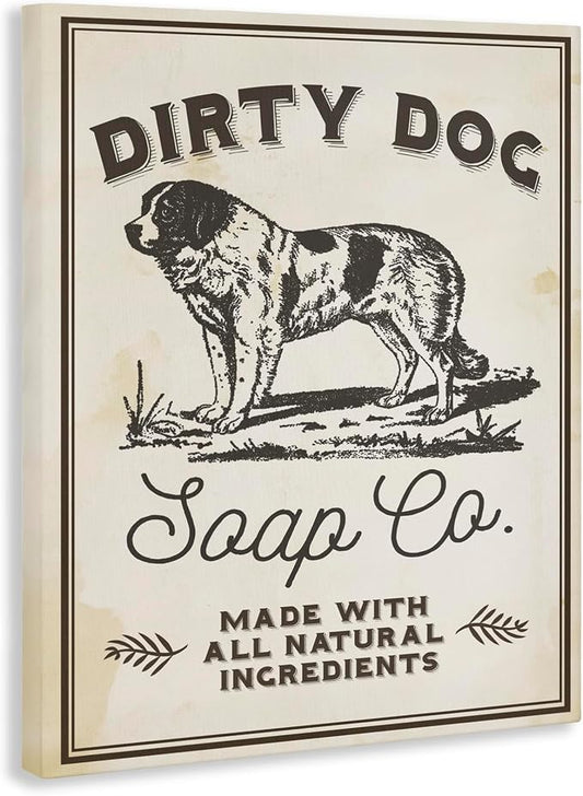 Dirty Dog Soap Vintage Sign, 36 x 48 Inch Canvas Wall Art | Stupell Industries · By Lil' Rue · Ready to hang · Bathroom and laundry room decor · Made in USA