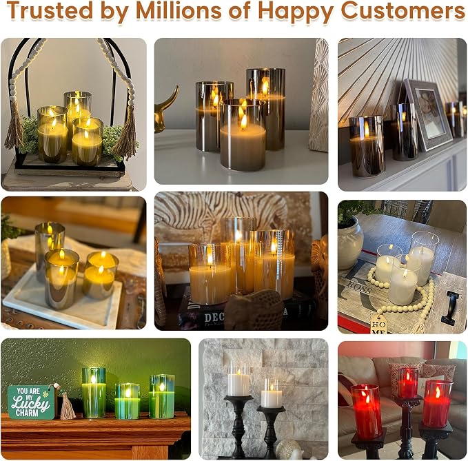 Smoke Grey Glass Flameless Pillar Candles with Remote, Flickering LED Battery Candles Table Decor Set of 3