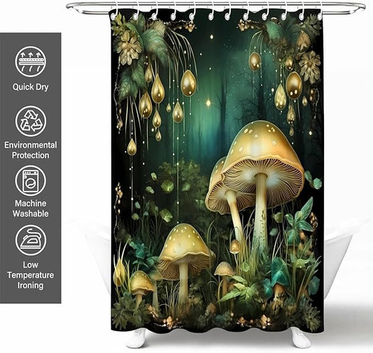 Fantasy Green Mushroom Shower Curtains,Funny Plant Botanical Bath Curtains,Mushroom Bathroom Decor,Funny Waterproof Polyester Natural Bathroom Curtain Decor,72x72 Inch