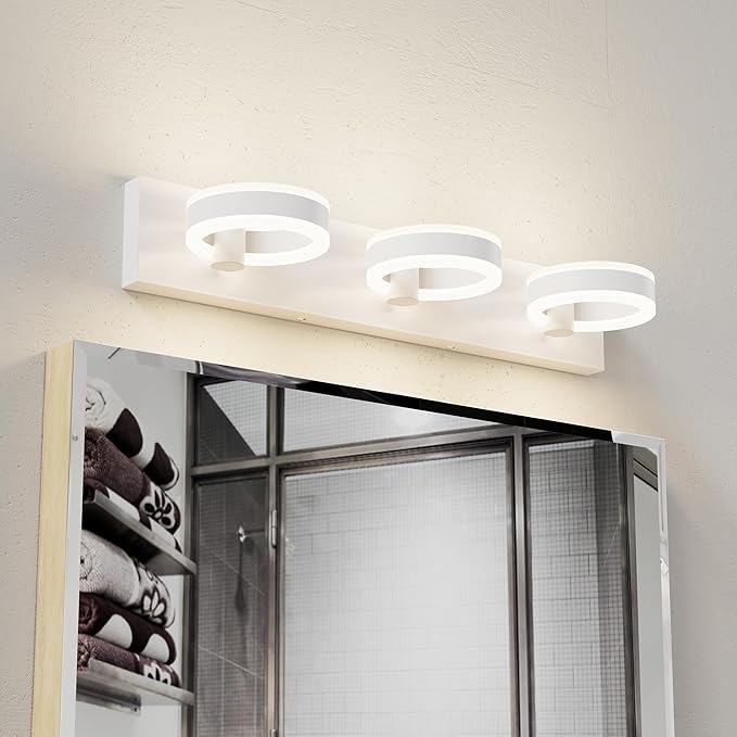 LED Bathroom Light Fixtures, 24inch White Vanity Lights, Modern 3 Light Acrylic Wall Sconces, 350° Rotatable Wall Lighting Fixture Over Mirror