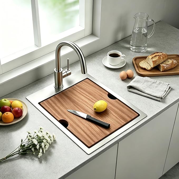 Bar Sink Drop In, 15 x 20 Inch Kitchen Sink, Stainless Steel Square Small Topmount Workstation Sinks, Single Bowl Kitchen Sinks for Office Laundry Wet Bar Prep RV Outdoor Yard