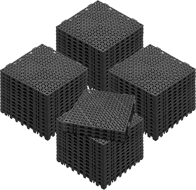 VEVOR Interlocking Tile 55PCS Black, Drainage Tiles 12" x 12" Splicing, Soft PVC Interlocking Drainage Floor Tiles, Non-Slip Drainage Holes for Restroom, Bathroom, Kitchen, Pool, Wet Areas | for Restroom Bathroom Kitchen Swimming Pools Wet Areas, 0.6-I...