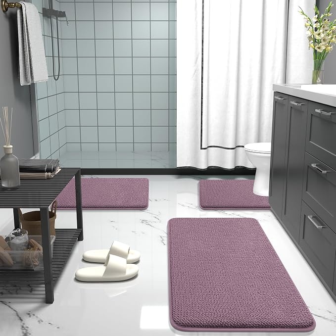 OLANLY Memory Foam Small Bathroom Rugs 24x16, Absorbent Bath Mat, Deep Plum | Soft Quick Dry Bath Rugs, Non-Slip Carpet, Machine Washable Mat for Bathroom Floor, Tub and Shower, Home Decor Accessories