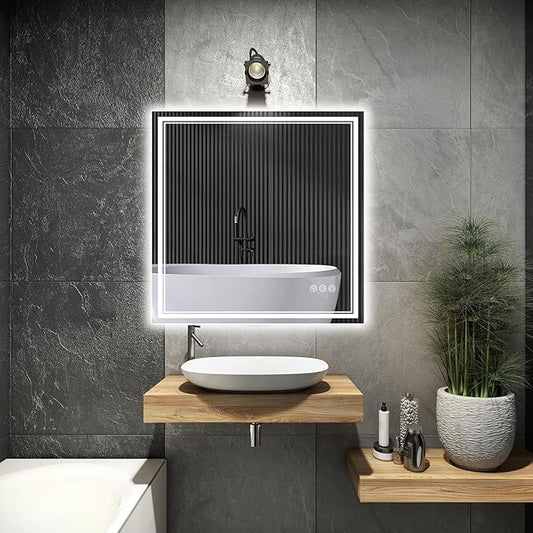 30x30 Inch LED Bathroom Mirror with Frontlit & BacklitοΌIndependent ControlοΌ, Lighted Mirror for Bathroom Wall with 3-Color Dimmable & Anti-Fog, Vanity Mirror with Lights