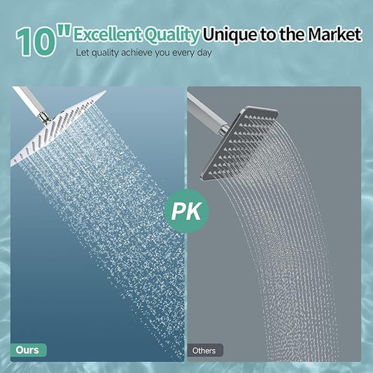 SR SUN RISE Luxury 10 Inch Large Square Stainless Steel Shower Head High Pressure Rainfall Showerhead Ultra Thin Water Saving Polished Chrome