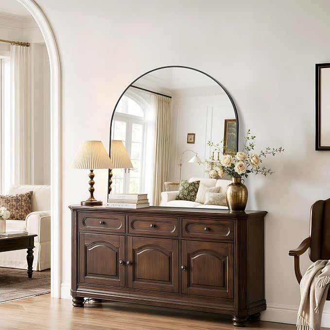 Arched Bathroom Mirror 36x40 Inch, Bathroom Mirror for Over Sink, Wide Wall Vanity Mirror with Aluminum Frame & Tempered Glass, Ideal for Bedroom, Entryway, Living Room, Mantel, Black