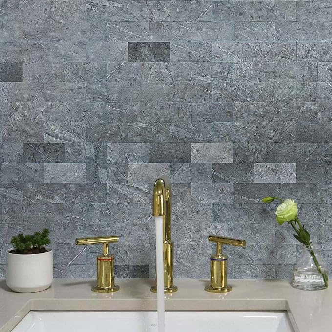 Art3d Peel and Stick Backsplash, Stick on Wall Tile, 10-Pack, Blue Grey | PVC, Self Adhesive, Splash Resistant, Multi-Surface Compatibility, Ideal for Kitchens, Fireplaces, Stair Areas