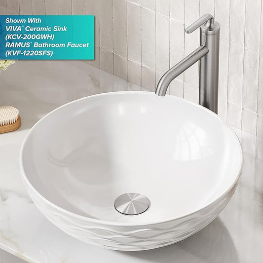 KRAUS Bathroom Sink Pop-Up Drain Assembly in Satin Nickel for Vessel Sinks and Sinks without Overflow, with Extended Thread for Thicker Countertops, PU-L10SN