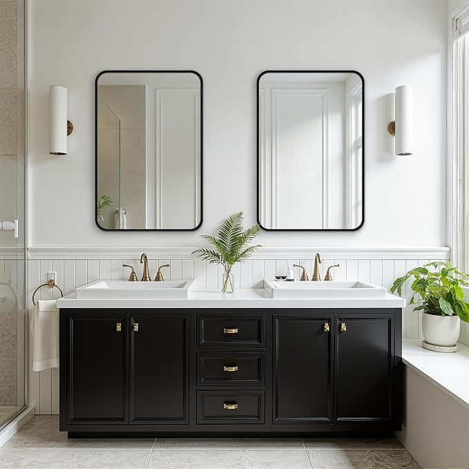 FICTOR Bathroom Mirror for Over Sink, 20"x30" Vanity Mirror for Wall, Black | Shatterproof Tempered Glass, Anti-Rust Frame, Vertical/Horizontal Mounting, Wall Mirror for Bedroom, Living Room, Entryway