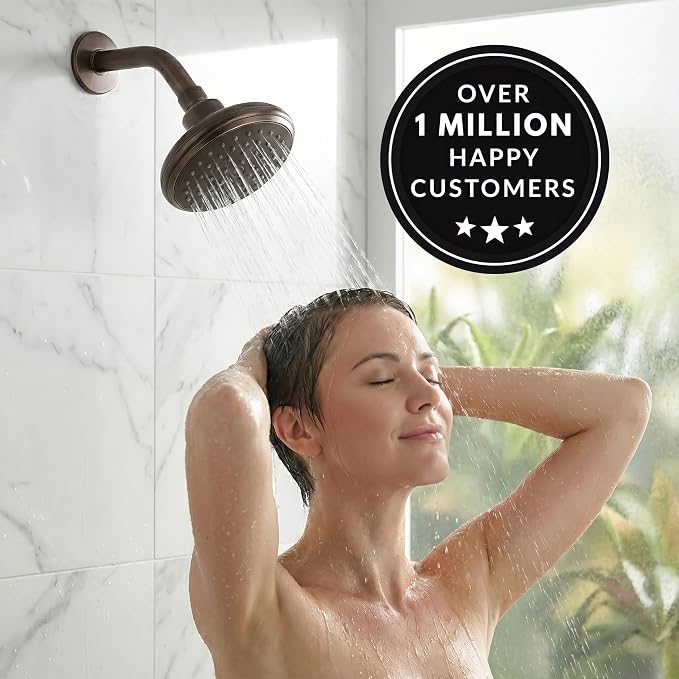 Aqua Elegante High Flow Shower Head - 2.5 GPM - Oil-Rubbed Bronze | 4 Inch Wall Mount Water Saving Bathroom Showerhead Nozzle For Boosting Low Pressure Showers With Adjustable Brass Ball Joint