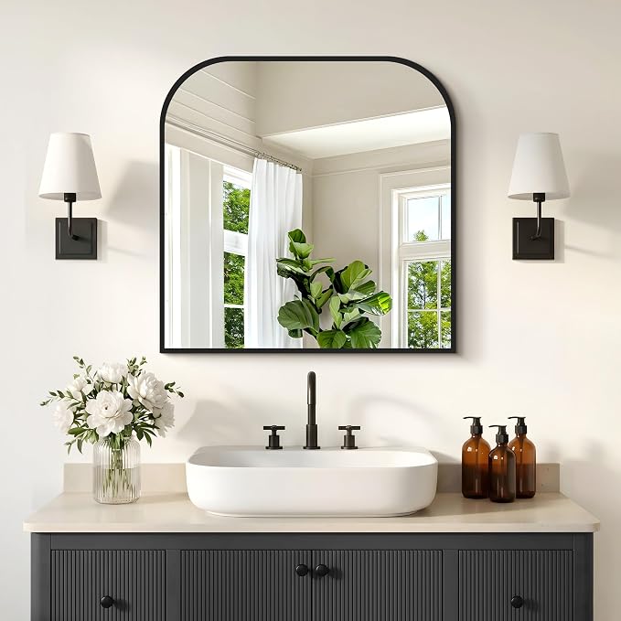 COFENY Bathroom Mirror, 24x24 inch Black Square Wall Mounted Mirror with Thin Frame, Bathroom Vanity Mirrors for Over Sink, Entryway, Living Room, Bedroom
