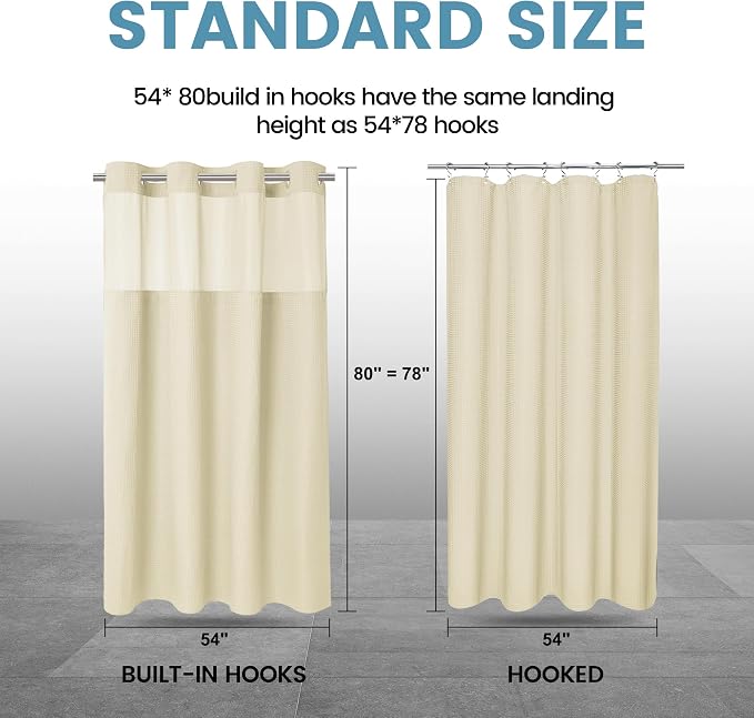 EUTXL Heavyweight No Hook Shower Curtain with Liner, Ivory, 54x80 | Snap in Liner, Thick Waffle Fabric, Hotel Quality, Corner Magnets, Waterproof & Washable