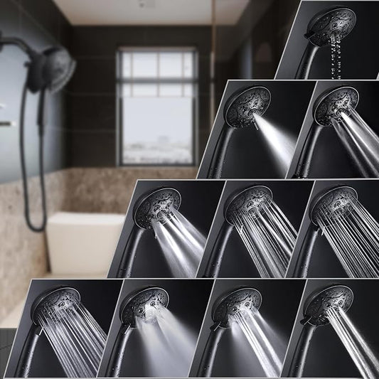 2 in 1 Shower Head with Handheld Combo High Pressure Black 1.8 GPM | 7.2" Rain Showerhead and 10 Spray Hand Held Shower, Adjustable Shower Angle, 59-inch Rotatable Stainless Steel Hose