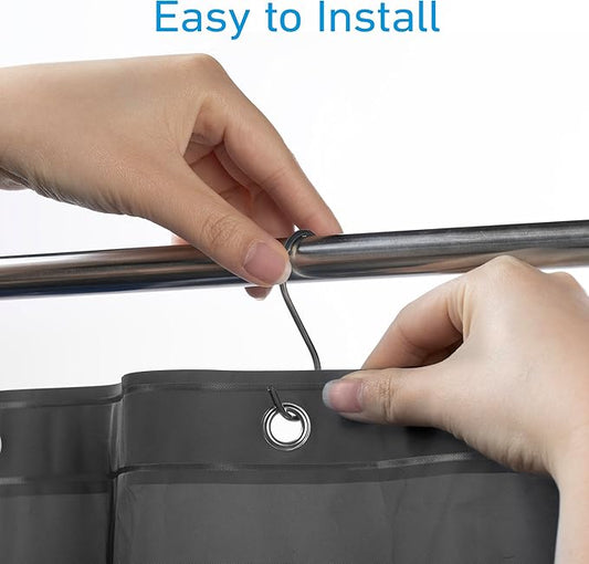 EHZNZIE Shower Curtain Liner Light Weight PEVA, Shower Liner 72x72 Inches, Waterproof, No Chemical Smell with 12 Rust Proof Metal Grommets for Bathroom Shower Curtain, Dark Grey