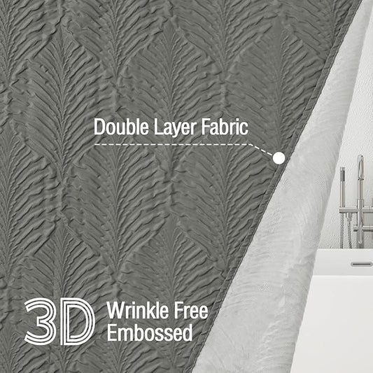 Gibelle Grey Shower Curtain for Bathroom, 3D Embossed Textured Fabric Shower Curtain, Modern Farmhouse Chic Soft Cloth Shower Curtain Set with Hooks, 72x72