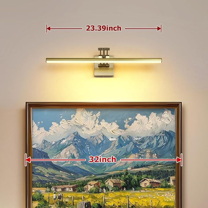 Joossnwell Hard-Wired Picture Light for Wall Brass Art Lighting Dimmable Gallery Light 23.39 inch Picture Frame Light with Adjustable Swing Arm for Painting Library Display Artwork Museum Warm White